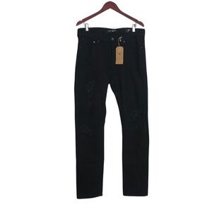 Ring Of Fire Black Distressed Slim Fit Jeans Mens Size 34X32 Punk Grunge Alt
